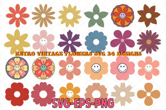 Groovy Retro Flower Vector 24 Designs Review